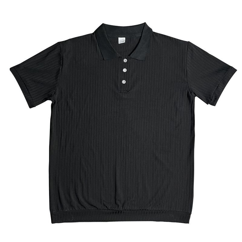24 men's solid color short sleeved summer casual vertical stripe polo versatile temperament buckle T-shirt_voghion.com