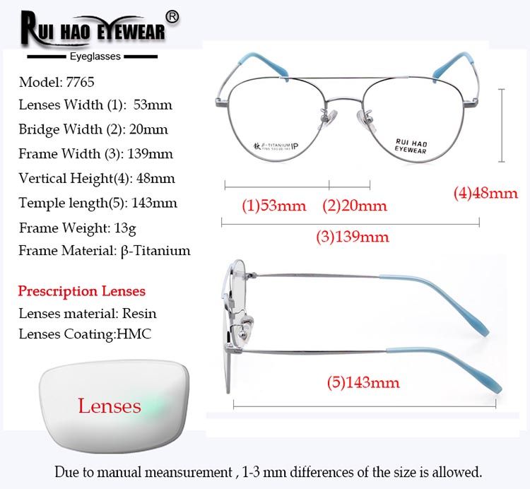 Lunettes de vue à la mode personnalisées Double Deam Lunettes de vue Remplissage de monture Lentilles optiques Lunettes en titane Myopie Hypermétropie_voghion.com