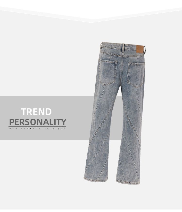 women's men's hip-hop washed distressed trousers for men and women same style spiral stitching bootcut multi-size blue jeans_voghion.com