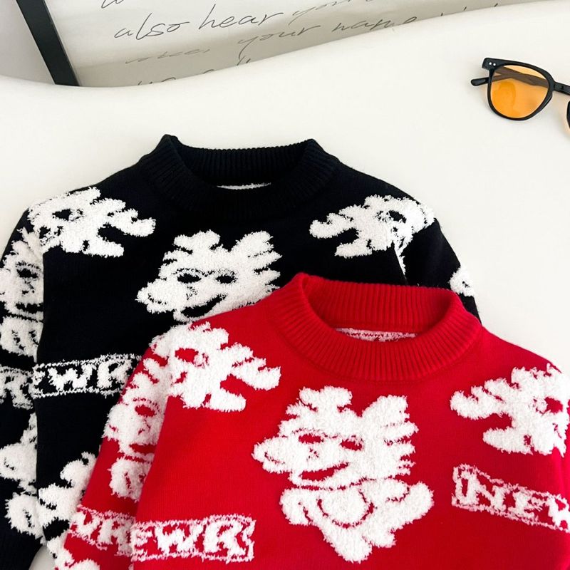 Boys' Soft Knit Sweater With Cartoon Print - Comfortable Round Neck Long Sleeve Pullover For Toddlers & Kids (3-8 Years, 90-130cm)_voghion.com