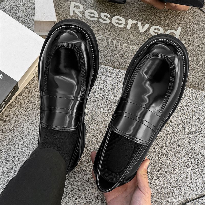 Lefu Herrenschuhe in Schwarz mit High-End-Feeling, kleine Lederschuhe im britischen Stil mit einem Fuß, lässige, vielseitige Bohnenschuhe_voghion.com