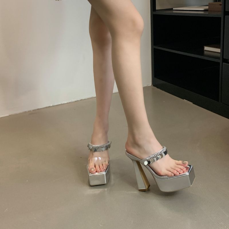 2025 Summer Versatile New Super High Short Heel Waterproof Platform Square Head Nightclub Transparent Sandals_voghion.com