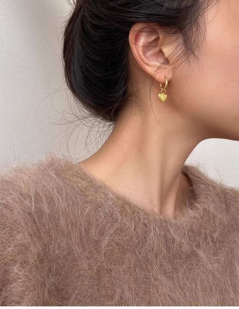 Brincos de coração assimétricos retrô estilo Maillard, joias femininas, design leve e luxuoso de alta qualidade, brincos de pedra olho de tigre_voghion.com