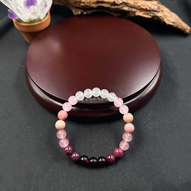 Natural Gemstone Love Bracelet – Garnet, Strawberry Crystal & Red Wood Grain Healing Jewelry, Adjustable Elastic String_voghion.com