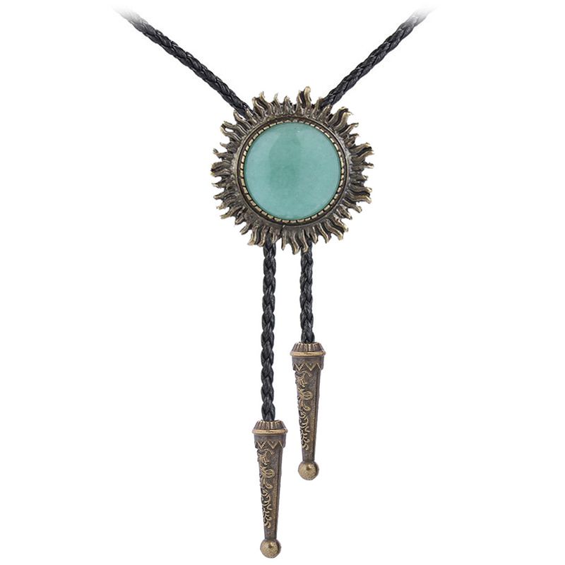 Cravatta Bolo da uomo con cinturino in pelle e motivo a sole, stile western americano, da cowboy_voghion.com