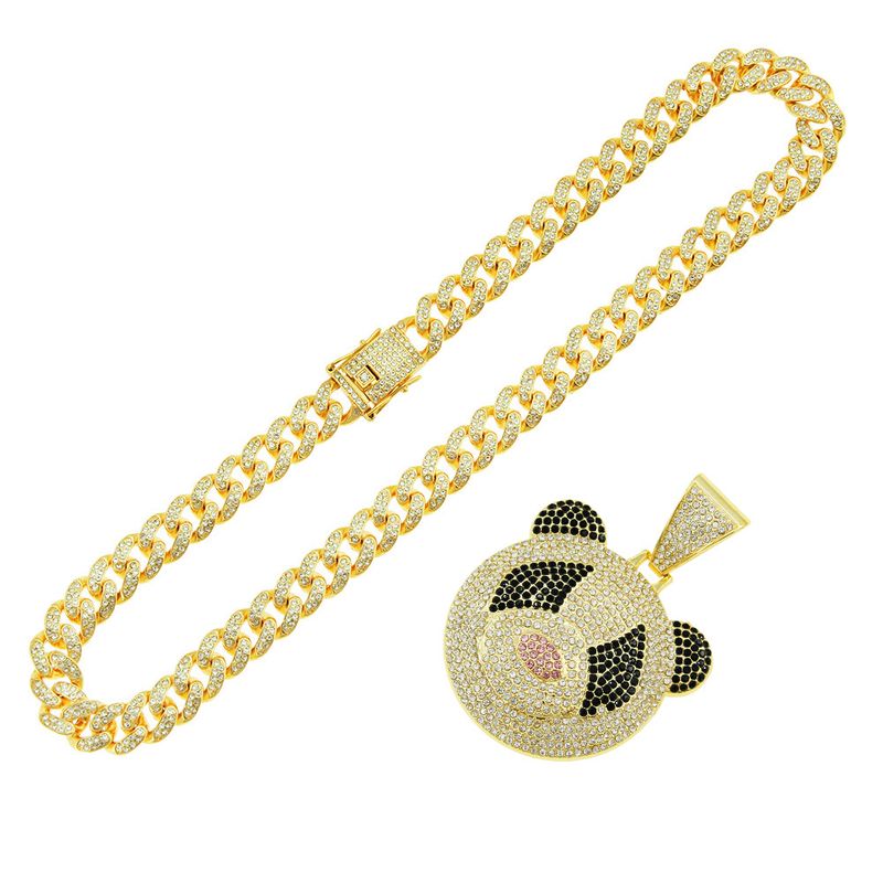 European And American HipHop Exaggerated 3D Panda Pendant Cuban Necklace Personalized Trendy Punk Cool Neck Chain Accessory_voghion.com