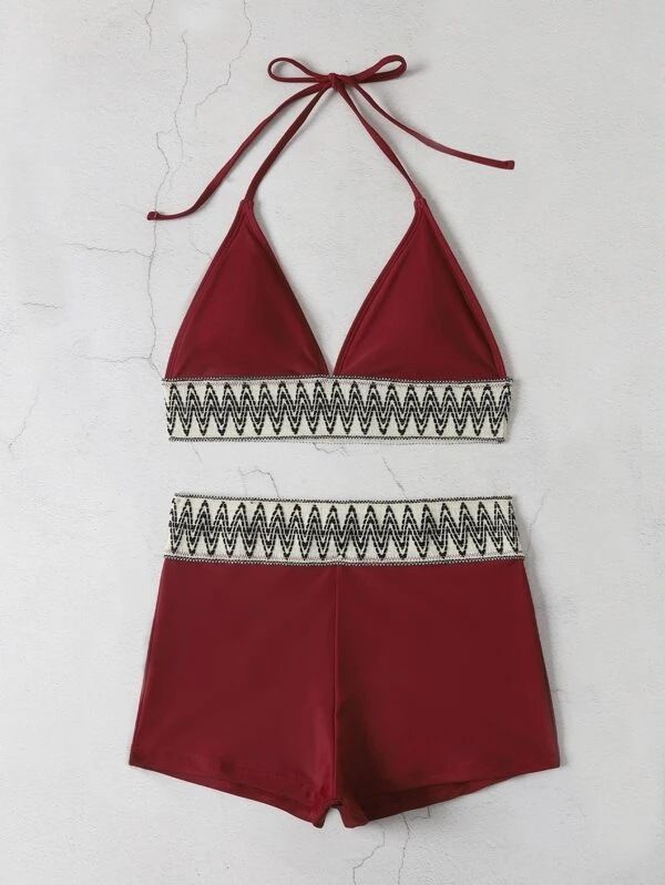 Women's Clothing Women's Swimsuit High Waist Solid Color Boxer Pants Strap Triangle_voghion.com