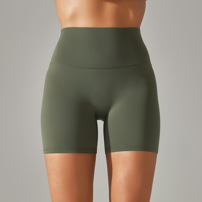 LazyZoom Spring Summer New Solid Color Shorts Double-Sided Brushed Tight High Waist Elastic Sports Fitness Three-Quarter Yoga_voghion.com