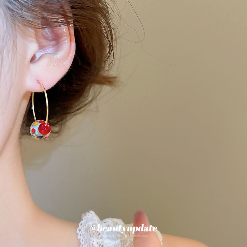Ciondolo a sfera rotonda in resina colorata, orecchini a cerchio versatili alla moda e freschi, design di nicchia per donne_voghion.com
