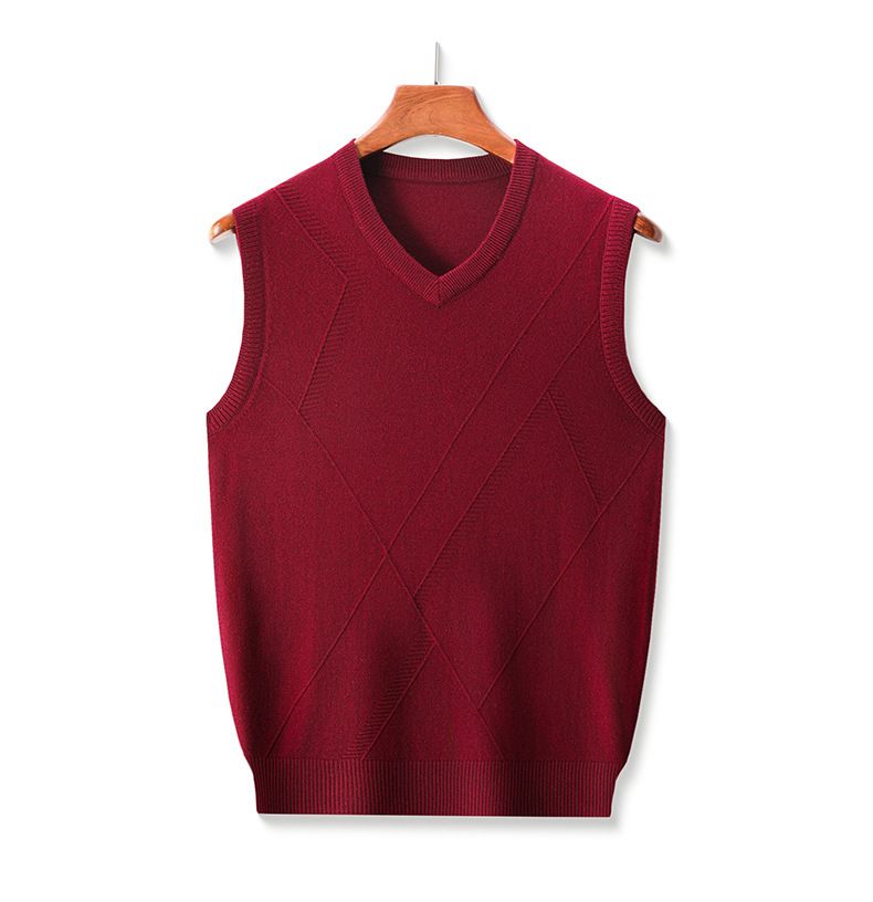 Ärmellose, einfarbige Strickweste für Herren für Männer mittleren Alters, V-Ausschnitt, verdickter Pullover, Strickweste für Väter_voghion.com