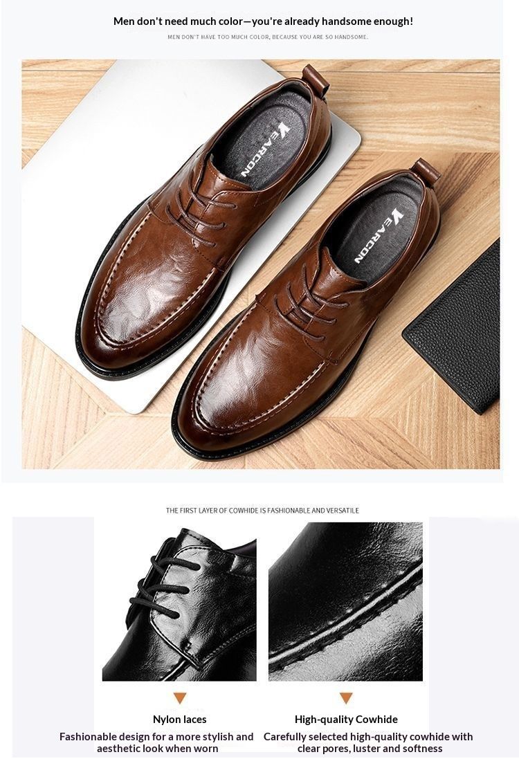 Voyage Woodpecker Business Casual Formal Leather Men's Korean Style Trendy British Pointed High-End Soft Sole Derby Shoes_voghion.com