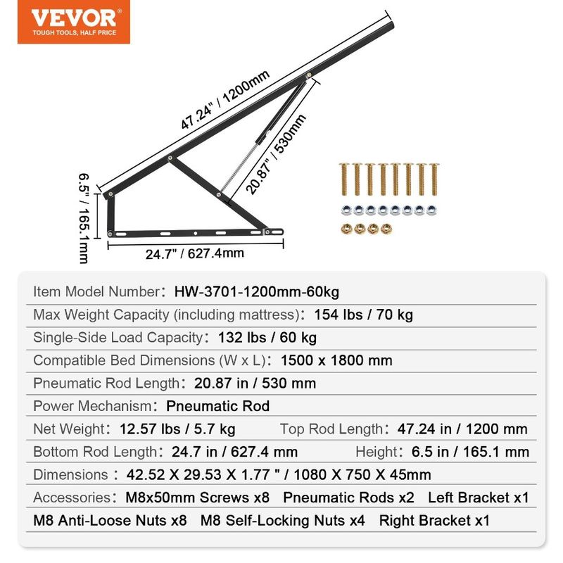 DIY Hardware Lift Bed Bed Size Bed Lbs Load 59x71 Compatible 154 Wall In_voghion.com