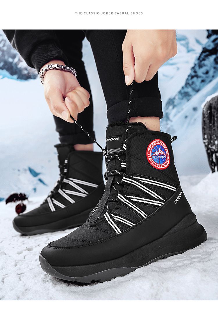 Stivali da neve invernali da uomo con suola spessa - Scarpe alte calde antiscivolo foderate in pile per il freddo_voghion.com
