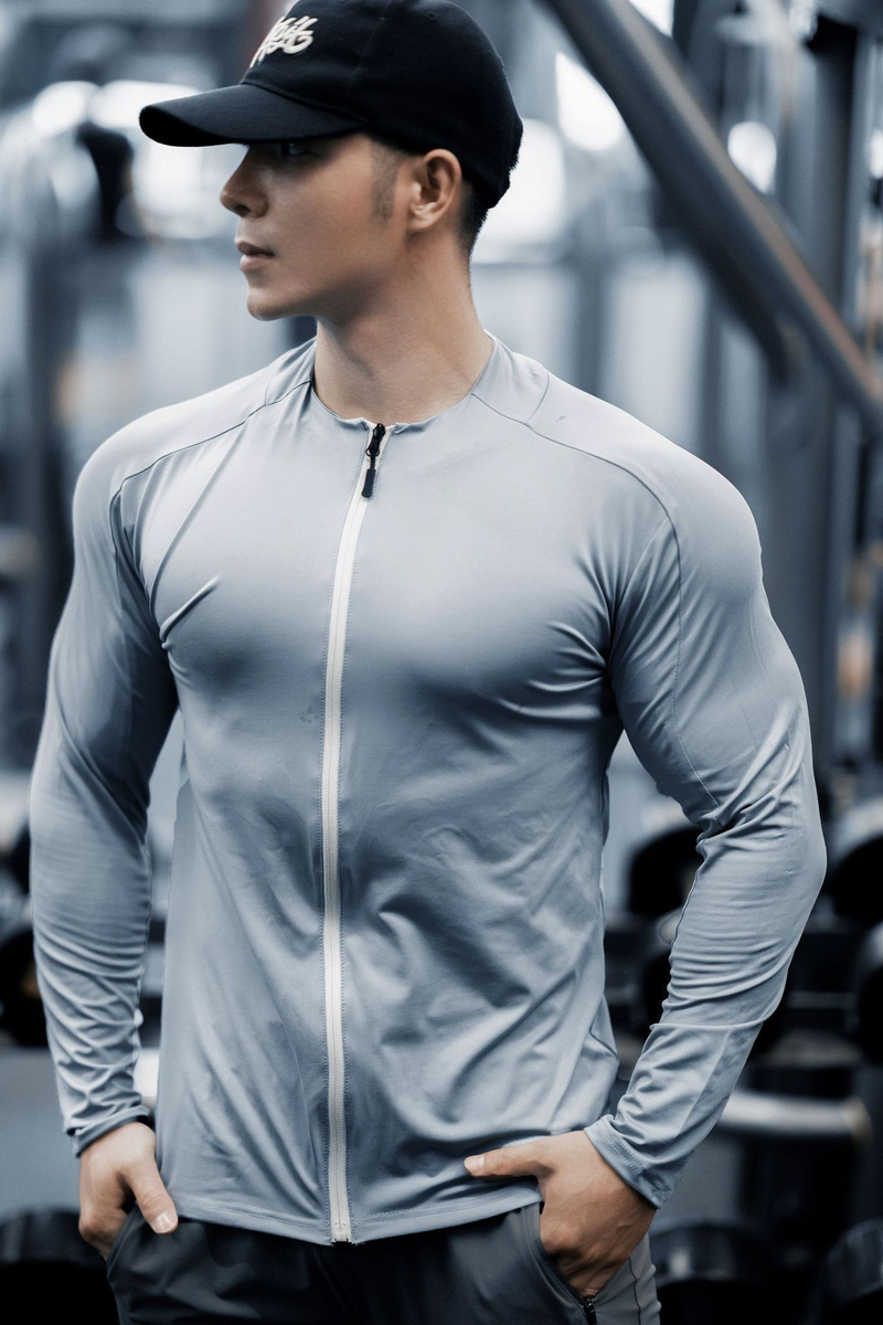 Muscle Fitness Uomo Autunno Tempo libero Sport Manica Lunga Attrezzatura da Corsa Allenamento Dimagrante Asciugatura Rapida Alta Elasticità_voghion.com