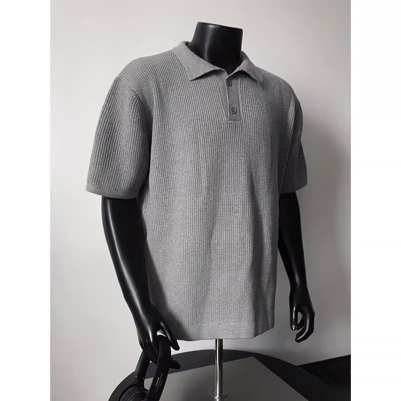 Polo tricoté à manches courtes pour homme, style décontracté, coupe ajustée, à revers, été_voghion.com