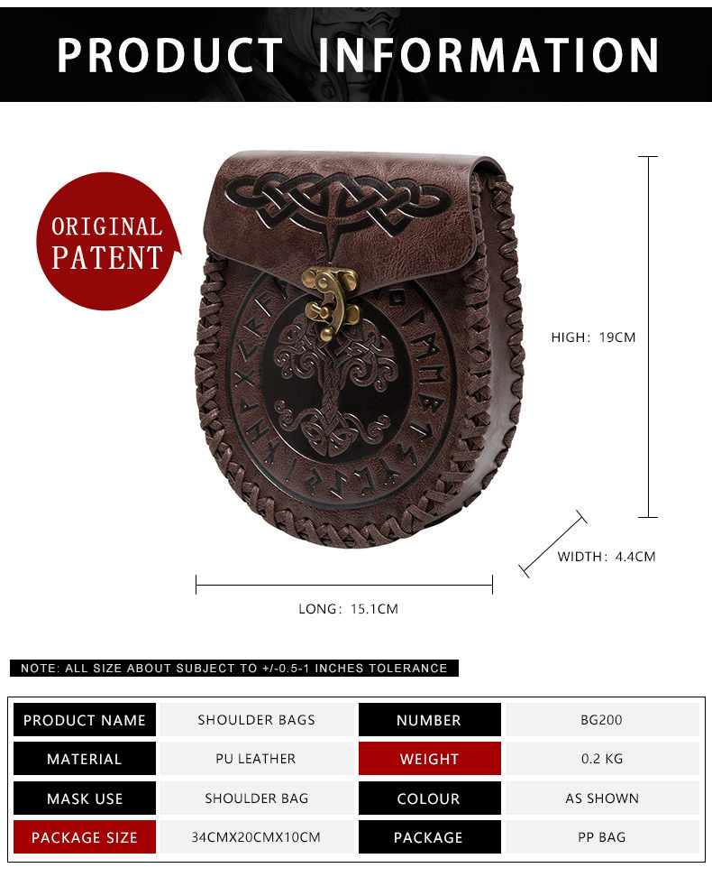 Mittelalterlicher Gürtel im Wikingerstil, Münzgeldbörse, Ritter-Retro-Gürteltasche mit Prägung_voghion.com