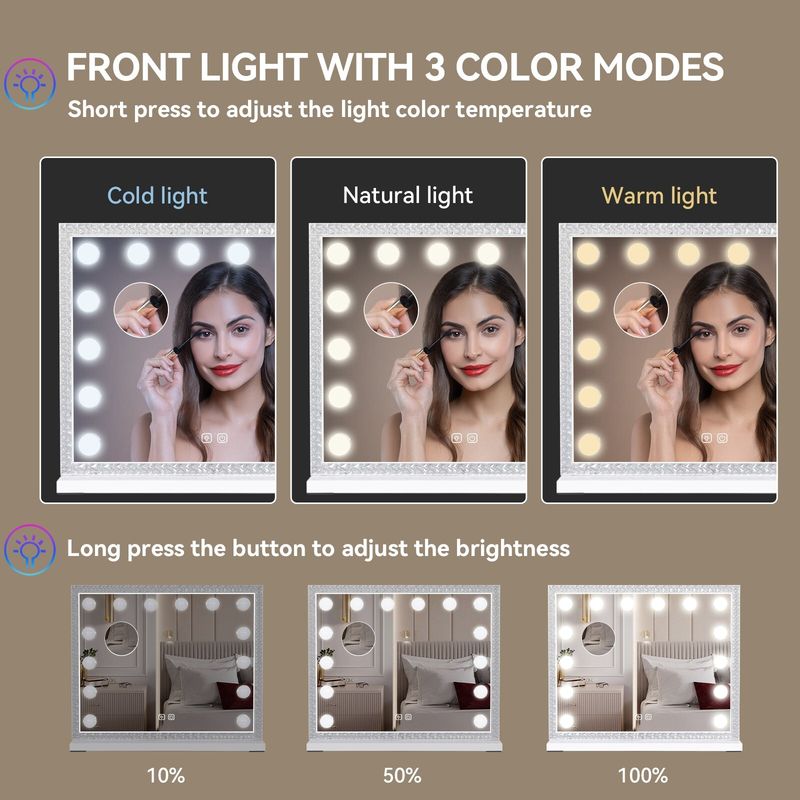14 LED Lighted Hollywood Mirror With RGB Light 50*40 Makeup Mirror Magnifier_voghion.com