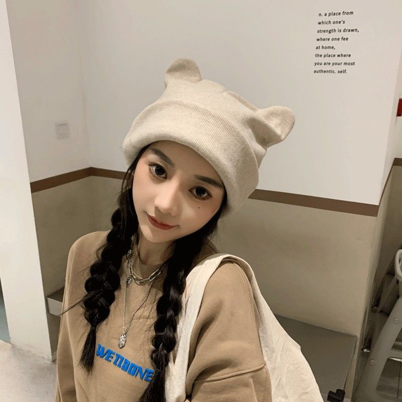 Knitted Warm With Cat Ears For Women, Autumn And Winter Korean Trend, Cute Solid Color, Simple Fashion Student Pullover_voghion.com