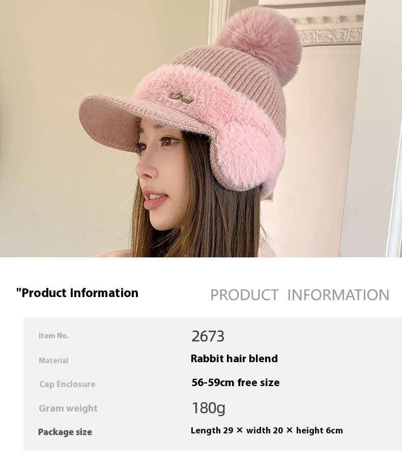 Winter New Spliced Mink Fur Ear Protection Rabbit Fur Baseball Cap For Children Fashionable And Versatile Solid Color Simple Wool Ball Knitted Cap_voghion.com