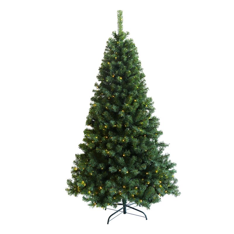 6 ft Pre-lit Artificial Christmas Tree with Hinged Branches and Foldable Metal Stand_voghion.com