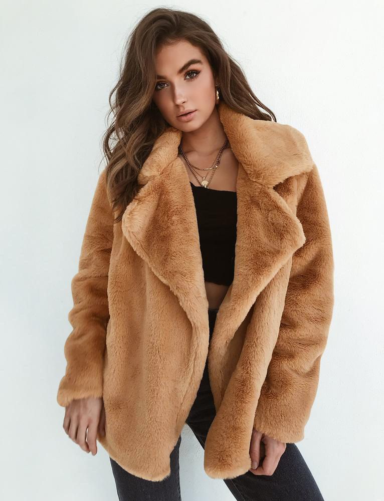 Nowe damskie futro z lisa Eleganckie brązowe kudłate płaszcze Jesień Zima Ciepły pluszowy płaszcz Teddy Streetwear Damska biała futrzana puszysta kurtka_voghion.com