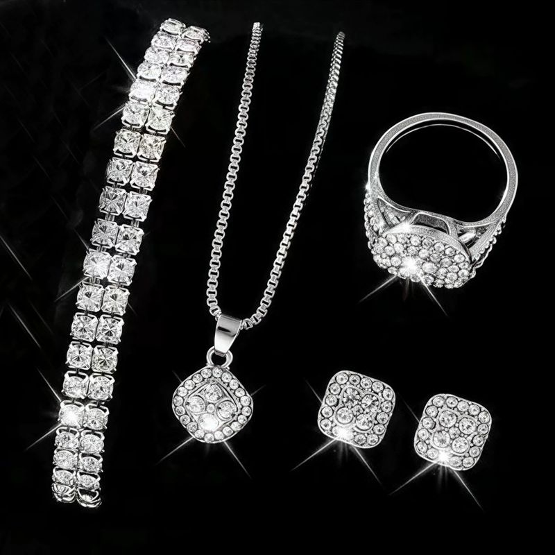 Relógios de quartzo populares da moda feminina, conjunto de relógios com padrão romano, relógio de quartzo Cornucópia, pulseira com diamantes e colar com manchas_voghion.com