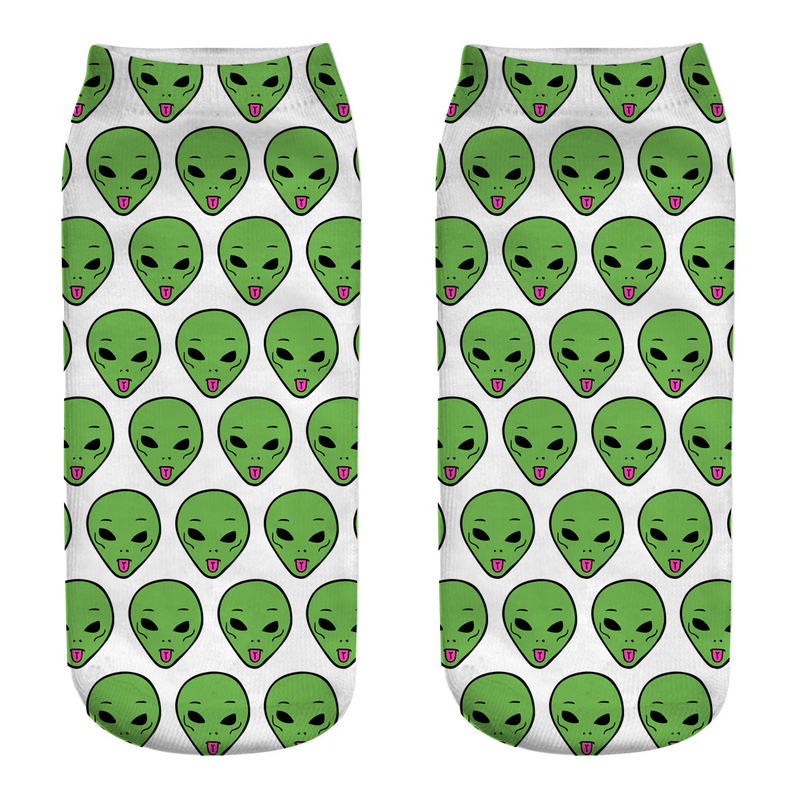 Damstrumpor långfinger katt Alien 3d-tryckta strumpor damstrumpor korta båtstrumpor_voghion.com