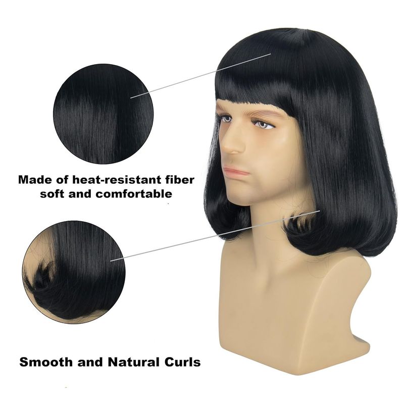 Synthetische Clip-in-Perücken Herren Pony Bob Kopf Perücke Set Schwarz Spaß Perücke Weihnachtskleid Coswigs_voghion.com