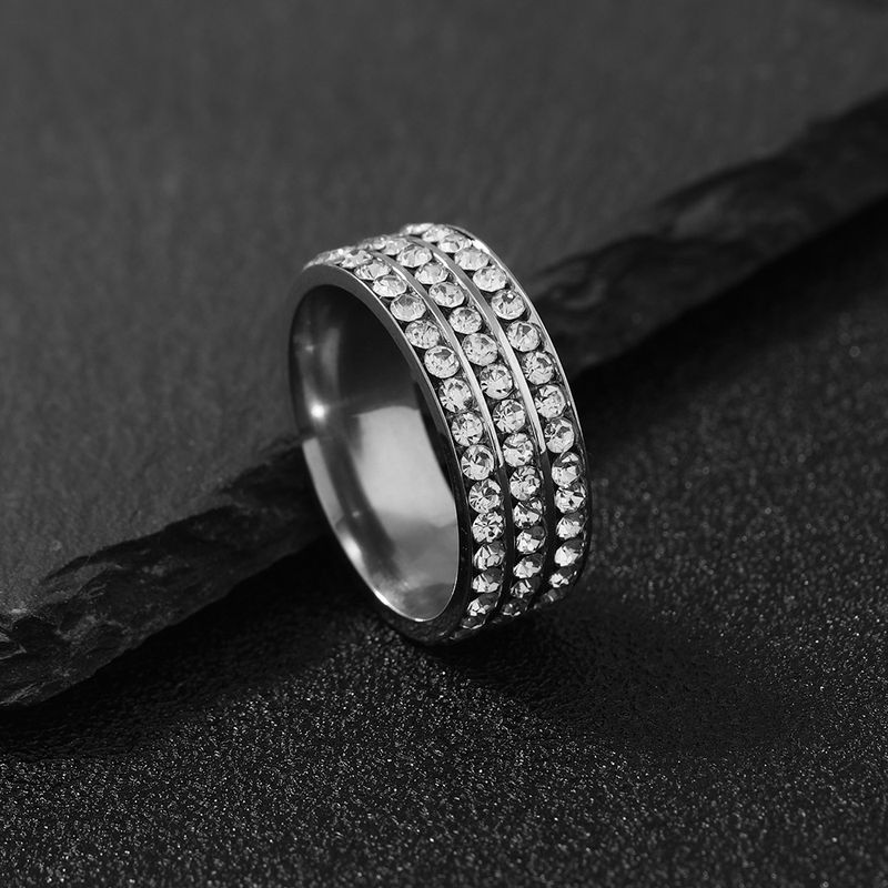 Titanium Ring For Women, Niche Fashion Diamond-Studded Couple Rings, Three-Row Diamond Stainless Steel Jewelry_voghion.com