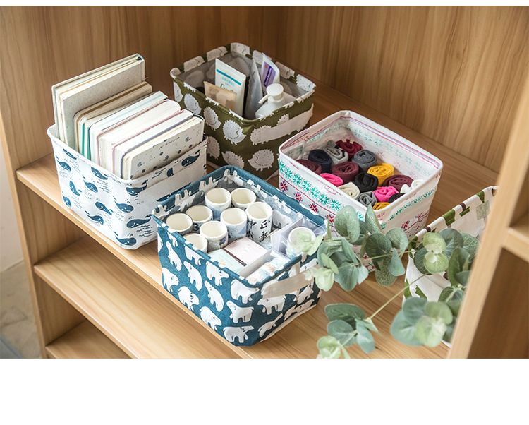 Schreibtisch-Aufbewahrungsbox aus Baumwolle und Leinen, kleiner Aufbewahrungskorb aus frischem Stoff, Aufbewahrungsbox für Kleinigkeiten, Finishing-Box, Kleinigkeitenbox._voghion.com