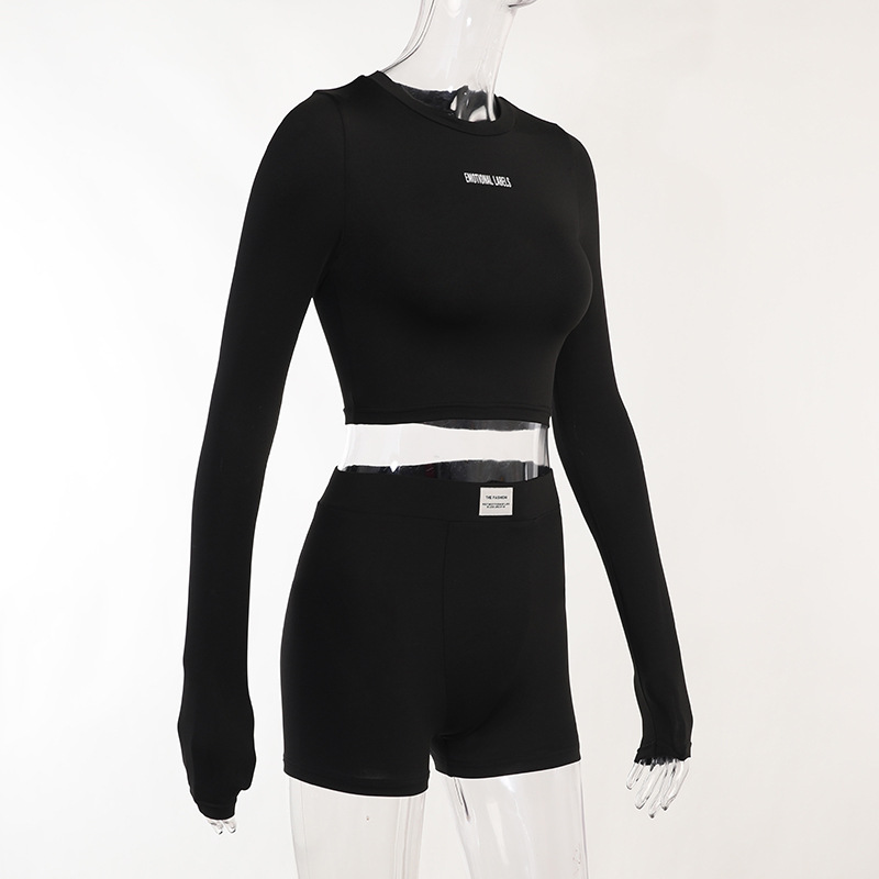 Completo sportivo alla moda in due pezzi da donna, girocollo a maniche lunghe, a tre punti, girocollo in maglia_voghion.com