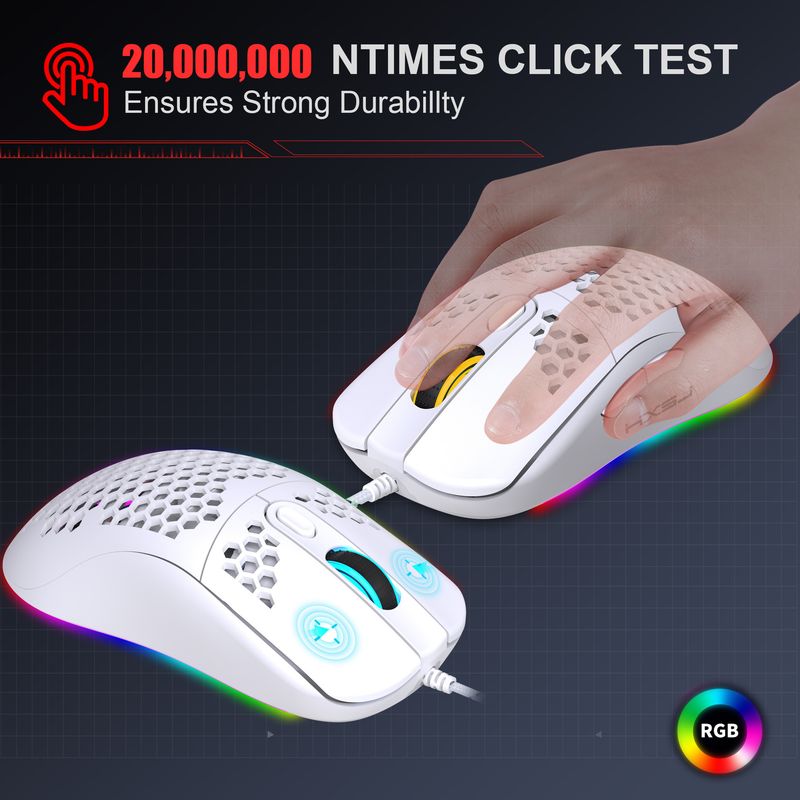 New hollow hole design, lightweight wired gaming mouse, macro programmable, 8000 dpi adjustable_voghion.com