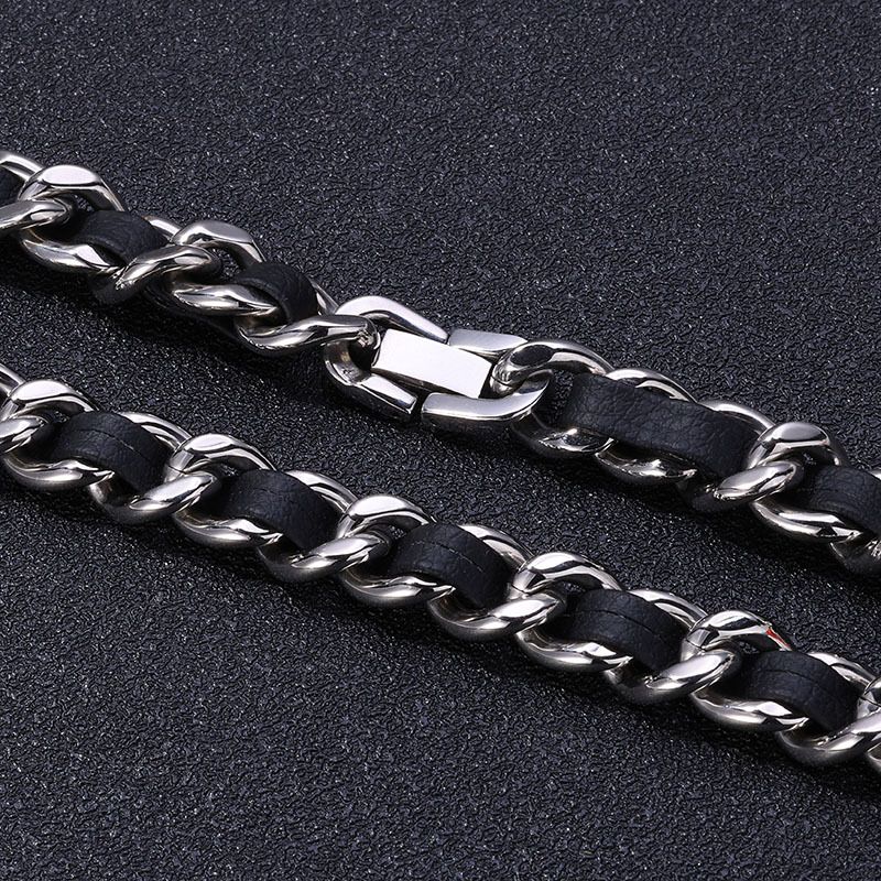 Herrenschmuck Trendy Hip Hop Style Geflochtenes Lederarmband aus Titanstahl Nischendesign High-End-Schmuck_voghion.com