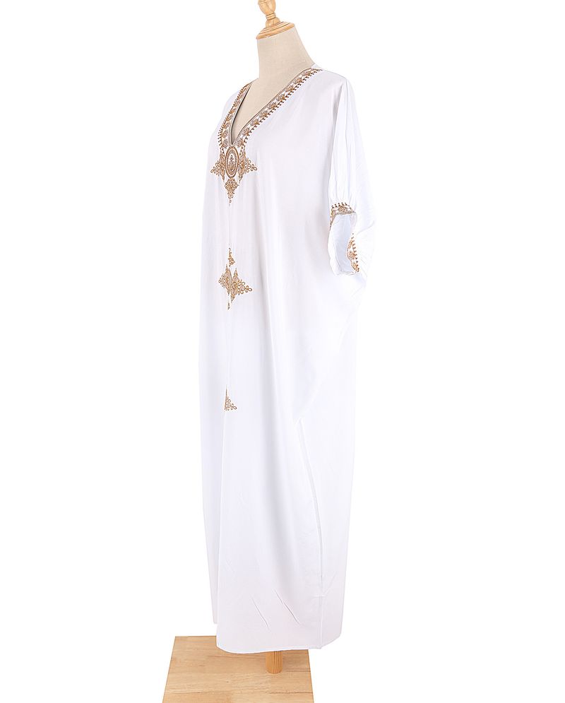 Robe de plage brodée en coton pour femme - Jupe longue portefeuille légère pour maillot de bain et protection solaire_voghion.com