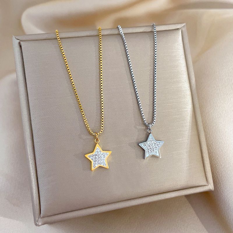 【Acciaio al titanio a corpo intero】 Collana in vero oro nella stella pentagonale estremamente semplice fornace a vento, maglia ins femminile_voghion.com