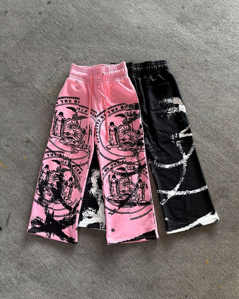 Herrenbekleidung Lose Krawatte Elastische Taille Jogginghose Gedruckt Muster Dunkle Anime High Street Style Hose Jogginghose_voghion.com