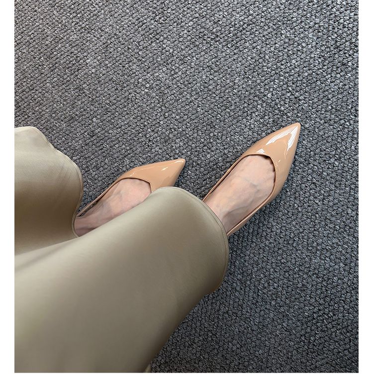 Lancui Nude Wedge Half Slippers For Women Summer Outdoor Patent Leather Chunky Heel Closed Toe Sandals Slim Pointed High_voghion.com