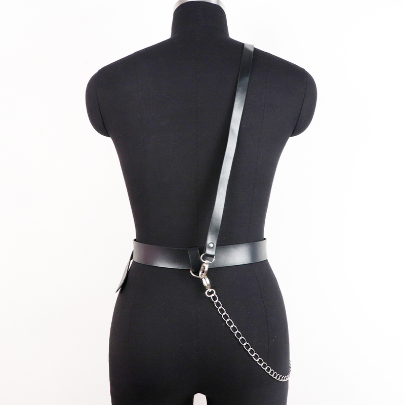 Körperkorsett Sexspielzeug Damengeschirr Techwear PU Leder Taillenkette Breiter Gürtelgurt Bondage Dessous Y2k Acces_voghion.com
