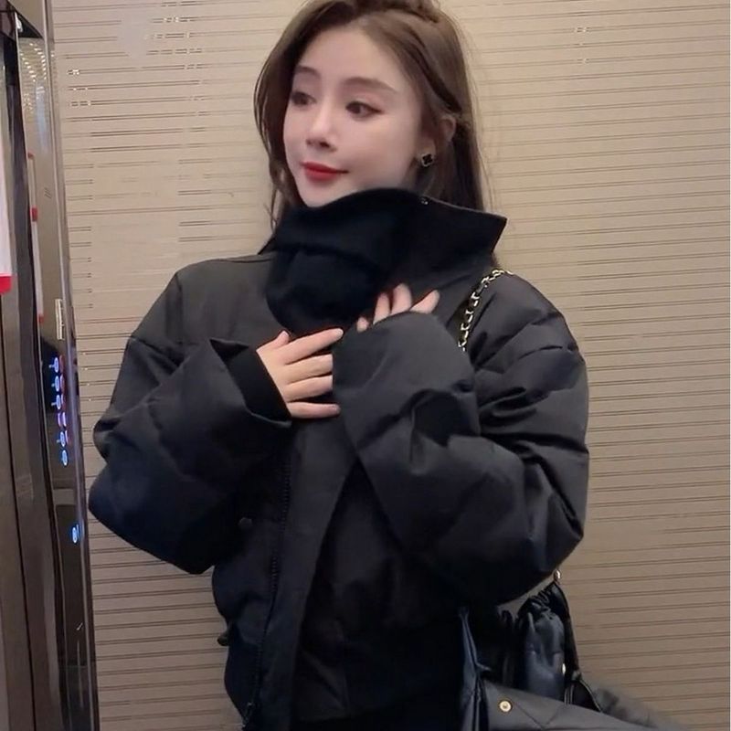 Parka invernali spessi e caldi da donna, alla moda coreana, in maglia, con collo grande, corti, in cotone, stile streetwear, versatili, con cerniera._voghion.com