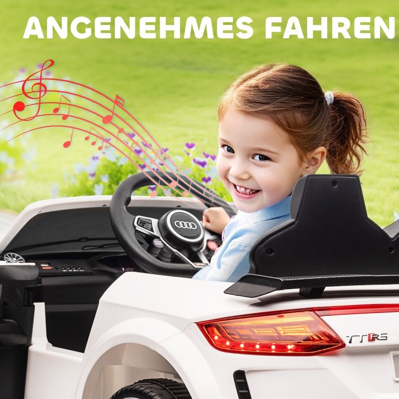 Kinder-Elektroauto, Audi TT RS Roadster, 3 Km/h, Fernbedienung, LED, USB, Bianco_voghion.com