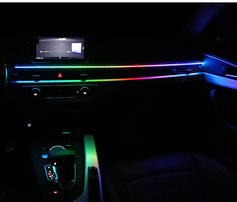 Car Center Console Interior Colorful Modified LED Dashboard Acrylic Ambient USB Wireless Flowing Light_voghion.com