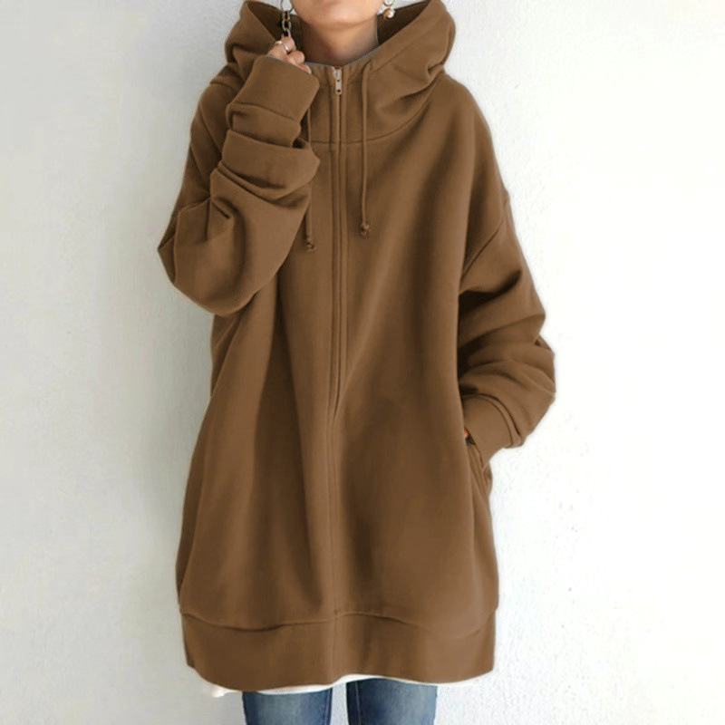 Abbigliamento donna autunno e inverno nuovo stile personalizzato felpa da strada con cerniera felpa lunga in pile con cappuccio_voghion.com