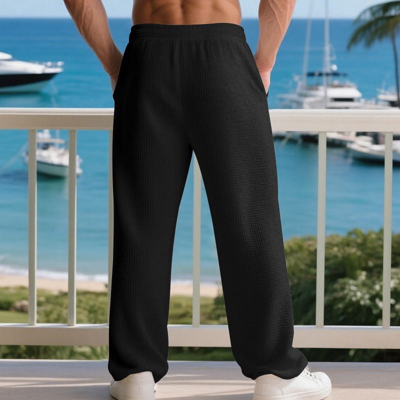 Men's Waffle-Knit Casual Pants – Straight-Leg Lounge Pants (S-XXXL, 5 Colors)_voghion.com