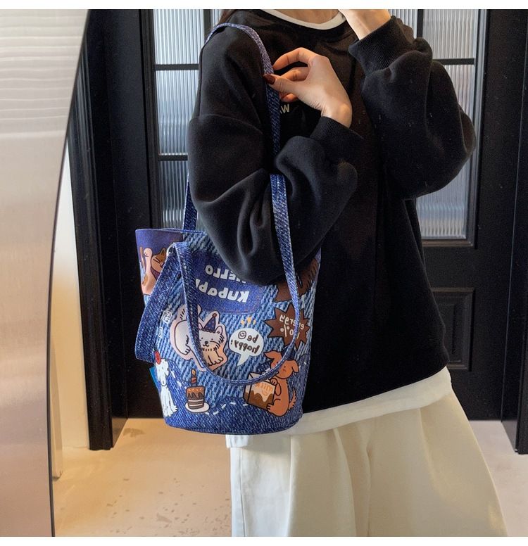 Borsa a secchiello da donna con stampa leopardata, illustrazione, borsa a secchiello con giunzioni, grande capacità, design alla moda, borsa a tracolla da donna_voghion.com