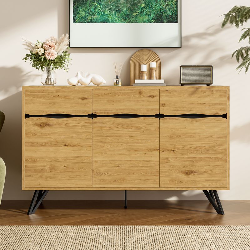 Buffet 3 niveaux en bois avec pieds en métal – Design moderne, grand espace de rangement, résistant et facile à nettoyer – Convient pour salon, salle à manger, couloir_voghion.com