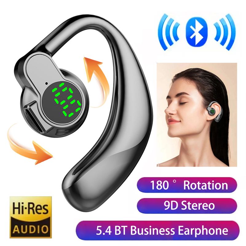 Bluetooth 5.4 Wireless Headset, Long Battery Life Hanging Ears,Start Noise Reduction Digital Display Sports Sleep Music Earring_voghion.com