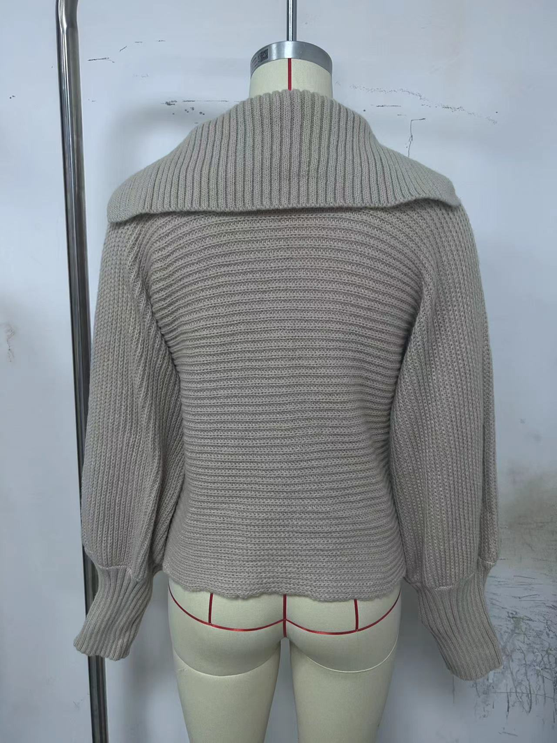 Abbigliamento donna autunno e inverno stile caldo pigro sciolto maniche a lanterna collo aperto pullover maglione corto da donna_voghion.com