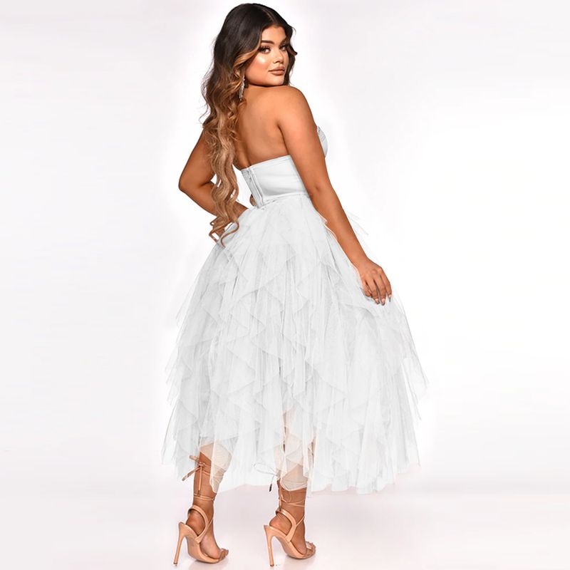 Îmbrăcăminte pentru femei, culoare solidă, fierbinte, cu diamant, tub, top, pufos, plasă, rochie, îmbrăcăminte pentru femei_voghion.com