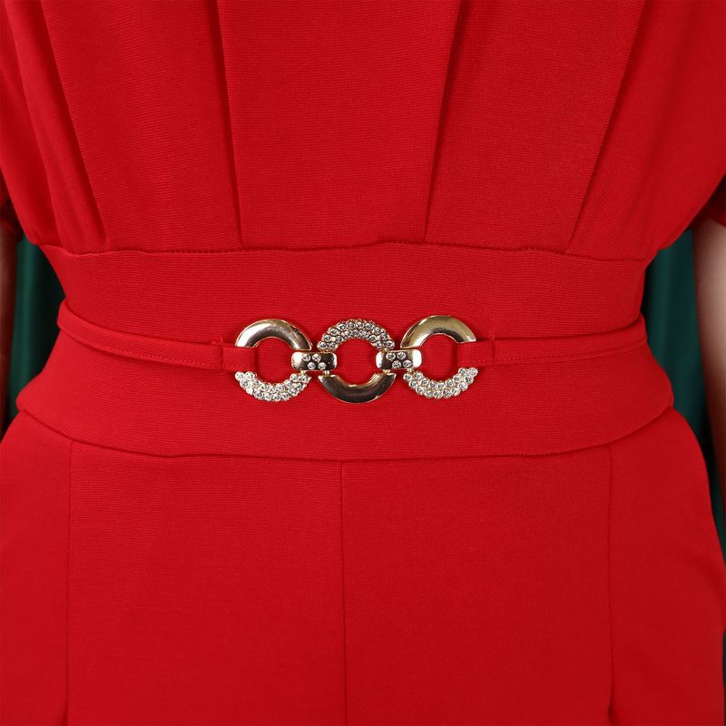 Roupas femininas moda verão feminina gola redonda cor sólida cintura alta tamanho grande perna larga macacão_voghion.com