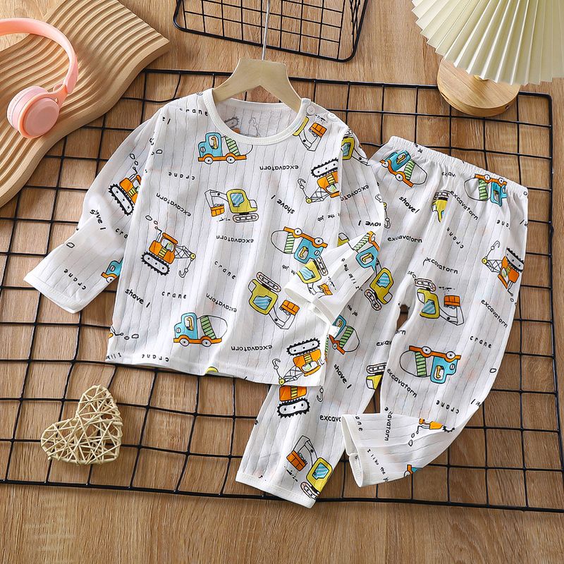 Weiche, atmungsaktive Baumwolle, Baby-Kinder-Pyjama-Set, süßes Cartoon-Langarm-Schlafanzug-Set für 0–5 Jahre_voghion.com